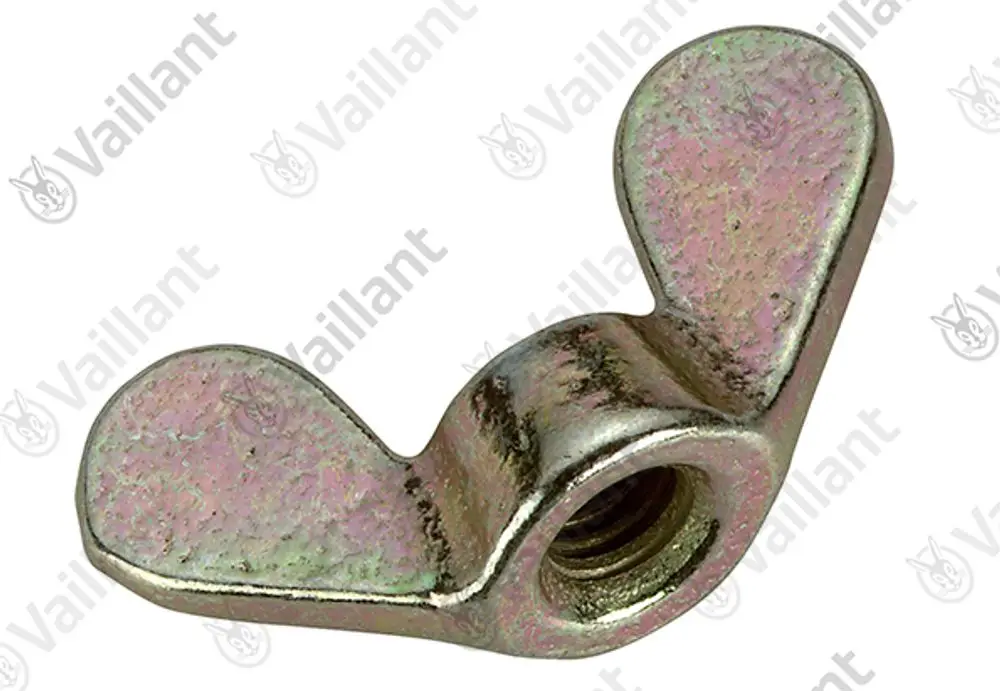 Metallene Flügelmutter von Vaillant mit zwei seitlichen Griffen und Innengewinde. Geeignet zur Befestigung in verschiedenen Anwendungen.